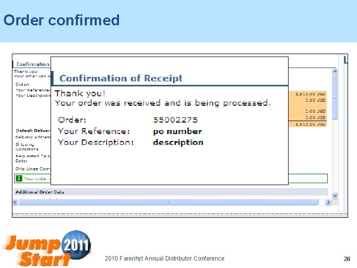 Order confirmed 2010 Farenhyt Annual Distributor Conference 26 