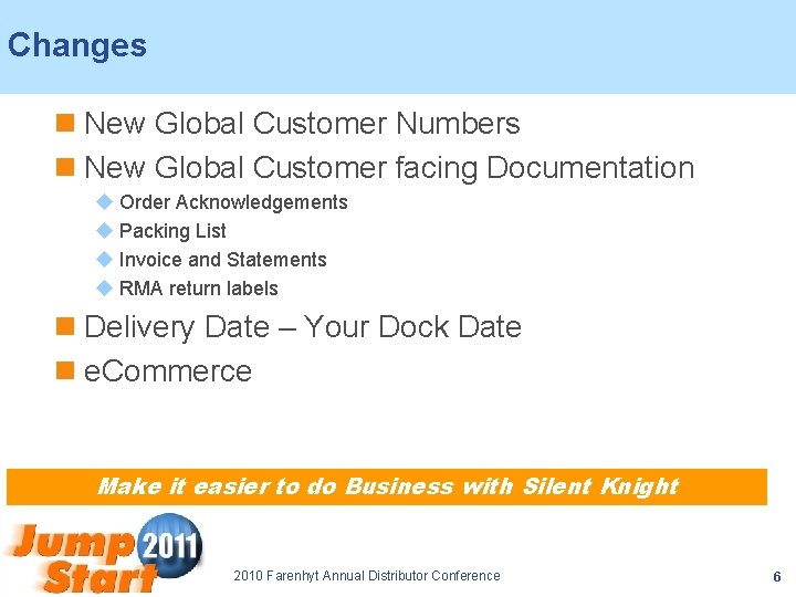 Changes n New Global Customer Numbers n New Global Customer facing Documentation u Order
