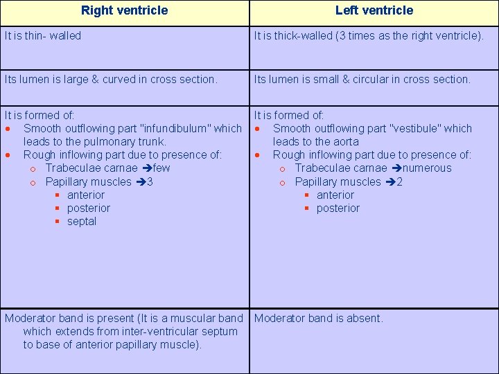 Right ventricle Left ventricle It is thin- walled It is thick-walled (3 times as