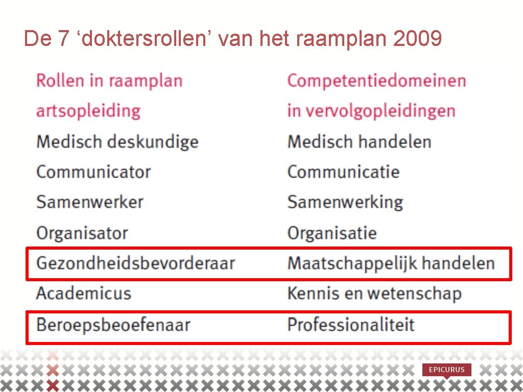 De 7 ‘doktersrollen’ van het raamplan 2009 