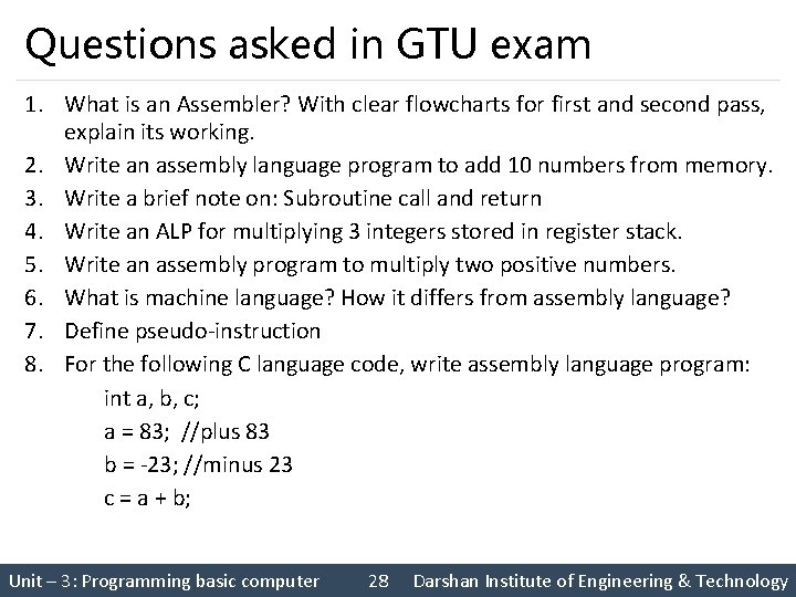 Questions asked in GTU exam 1. What is an Assembler? With clear flowcharts for Questions asked in GTU exam 1. What is an Assembler? With clear flowcharts for