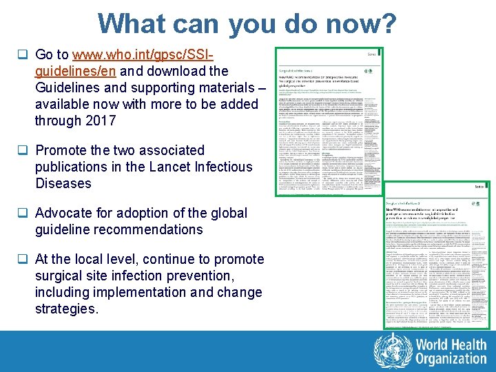 What can you do now? q Go to www. who. int/gpsc/SSIguidelines/en and download the