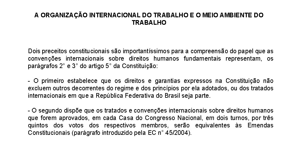 A ORGANIZAÇÃO INTERNACIONAL DO TRABALHO E O MEIO AMBIENTE DO TRABALHO l l Dois