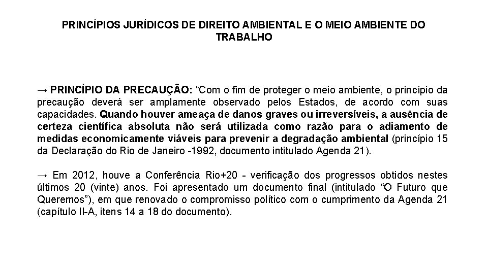 PRINCÍPIOS JURÍDICOS DE DIREITO AMBIENTAL E O MEIO AMBIENTE DO TRABALHO → PRINCÍPIO DA