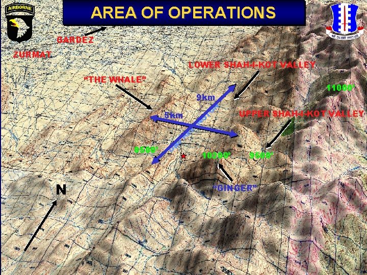 AREA OF OPERATIONS GARDEZ ZURMAT LOWER SHAH-I-KOT VALLEY “THE WHALE” 11000’ 9 km N