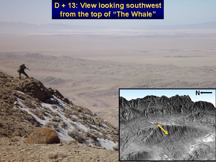 D + 13: View looking southwest from the top of “The Whale” N 