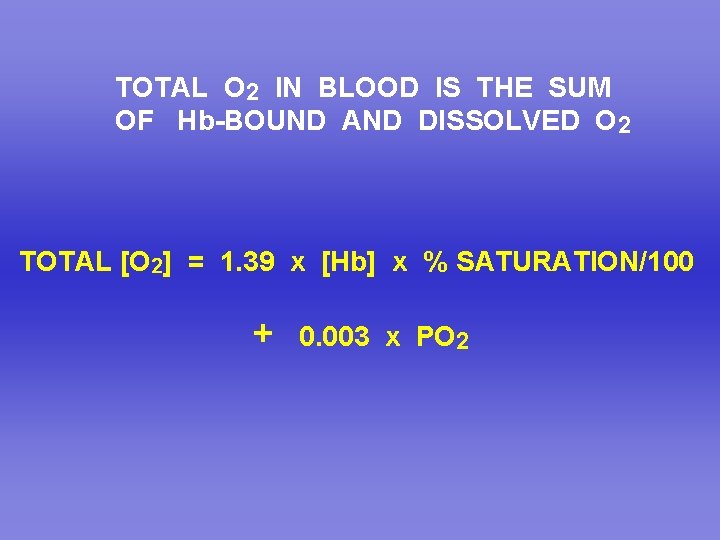 TOTAL O 2 IN BLOOD IS THE SUM OF Hb-BOUND AND DISSOLVED O 2
