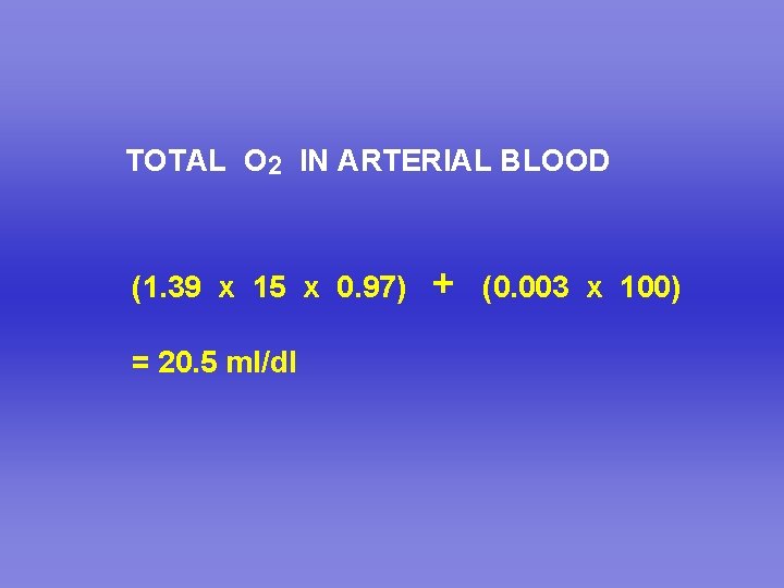 TOTAL O 2 IN ARTERIAL BLOOD (1. 39 x 15 x 0. 97) =