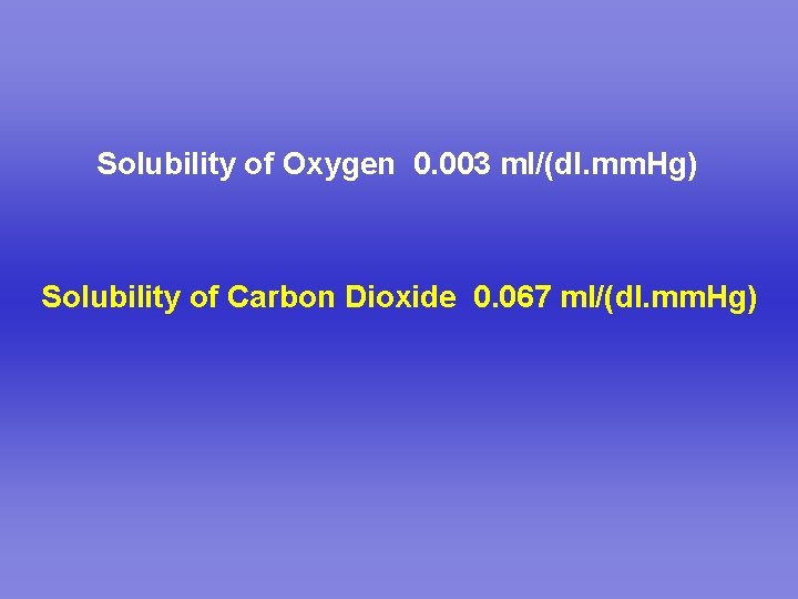 Solubility of Oxygen 0. 003 ml/(dl. mm. Hg) Solubility of Carbon Dioxide 0. 067