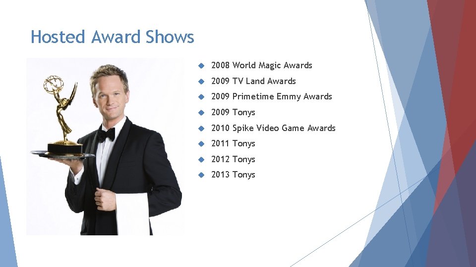 Hosted Award Shows 2008 World Magic Awards 2009 TV Land Awards 2009 Primetime Emmy