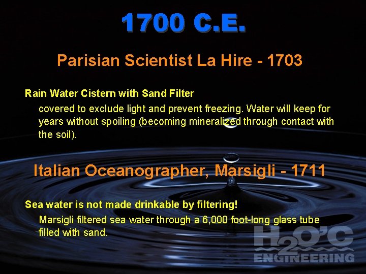 1700 C. E. Parisian Scientist La Hire - 1703 Rain Water Cistern with Sand