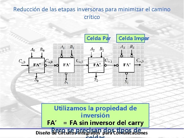 Reducción de las etapas inversoras para minimizar el camino crítico Celda Par Celda Impar