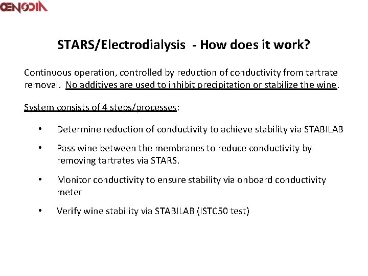 STARS/Electrodialysis - How does it work? Continuous operation, controlled by reduction of conductivity from