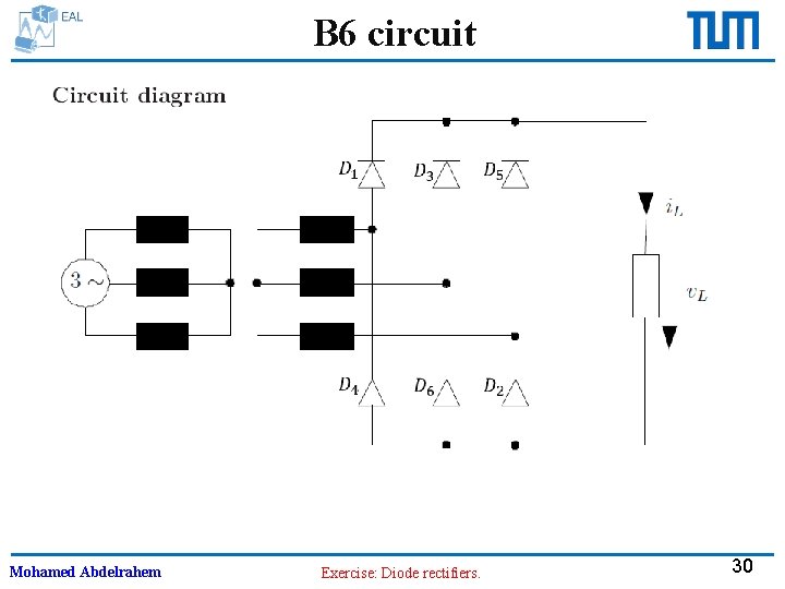 B 6 circuit Mohamed Abdelrahem Exercise: Diode rectifiers. 30 