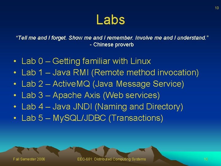 10 Labs “Tell me and I forget. Show me and I remember. Involve me