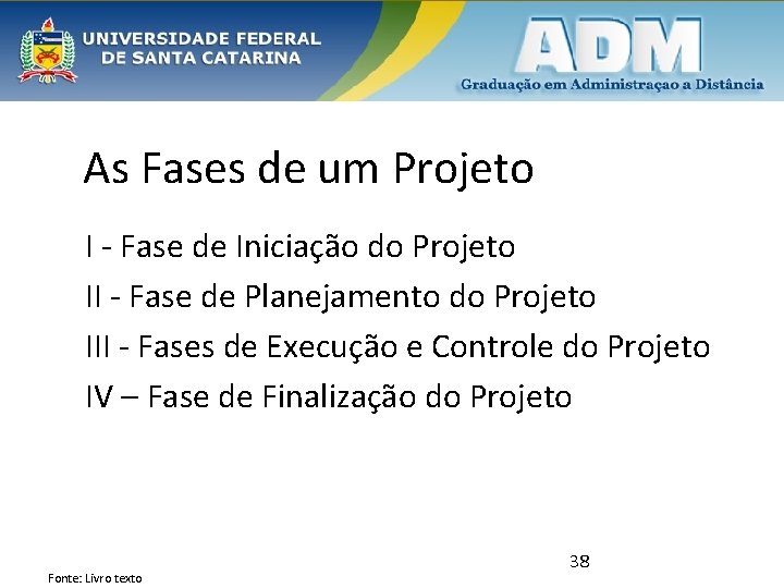 As Fases de um Projeto I - Fase de Iniciação do Projeto II -