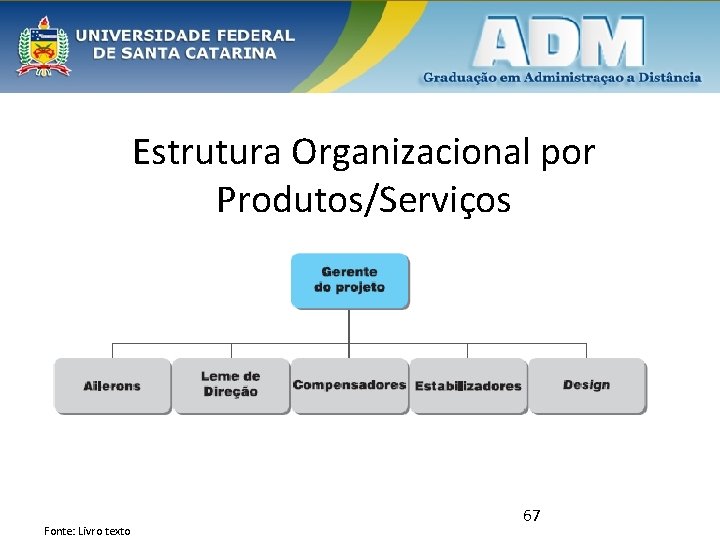 Estrutura Organizacional por Produtos/Serviços Fonte: Livro texto 67 