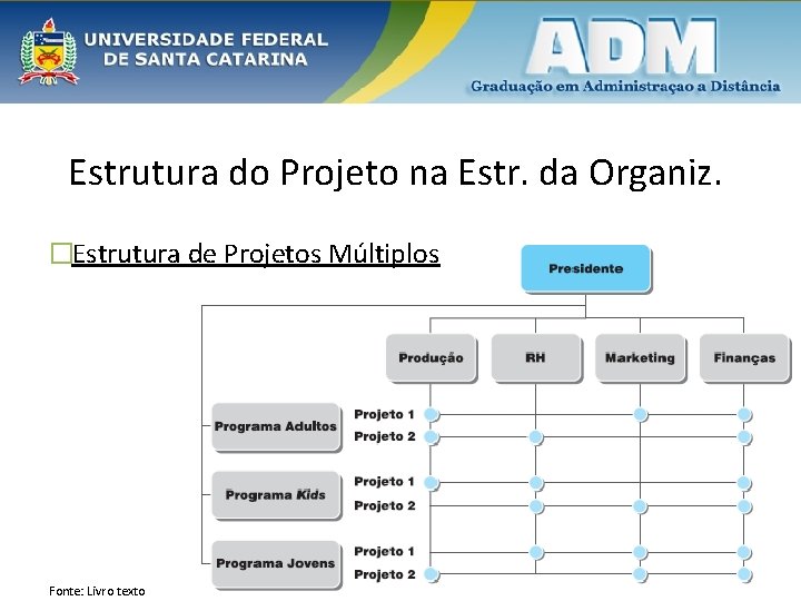 Estrutura do Projeto na Estr. da Organiz. �Estrutura de Projetos Múltiplos Fonte: Livro texto