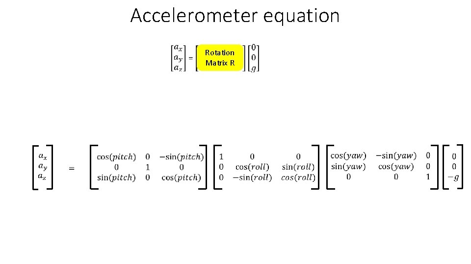 Accelerometer equation Rotation Matrix R 