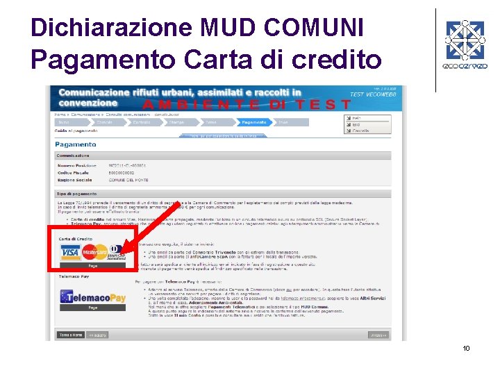 Dichiarazione MUD COMUNI Pagamento Carta di credito 10 