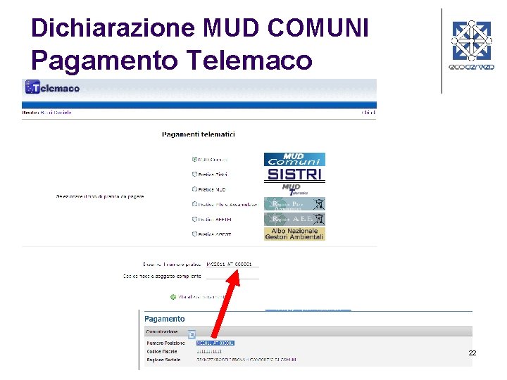 Dichiarazione MUD COMUNI Pagamento Telemaco 22 