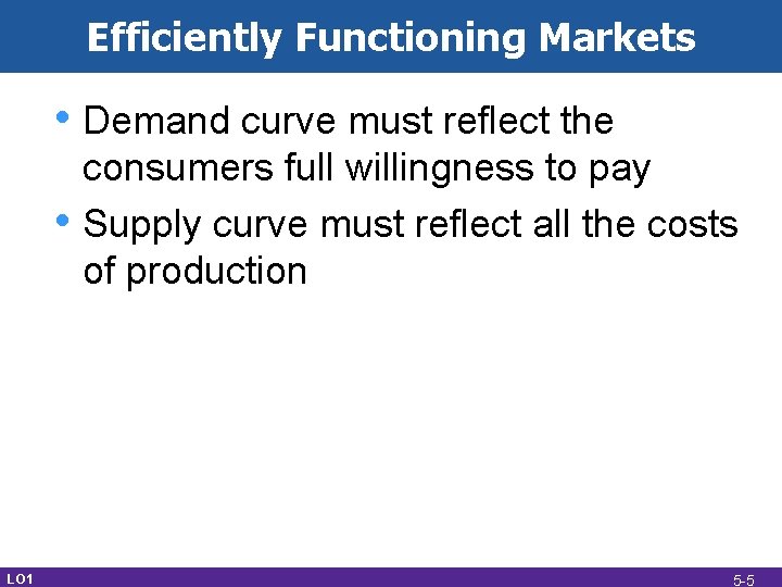 Efficiently Functioning Markets • Demand curve must reflect the • LO 1 consumers full