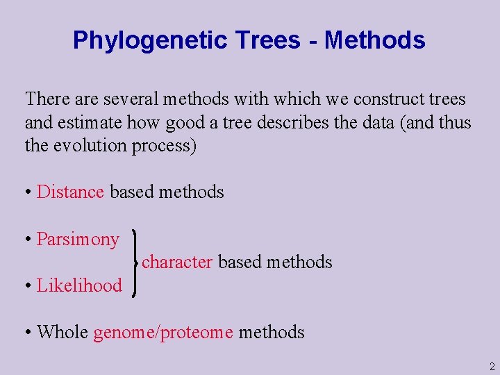 Phylogenetic Trees - Methods There are several methods with which we construct trees and Phylogenetic Trees - Methods There are several methods with which we construct trees and