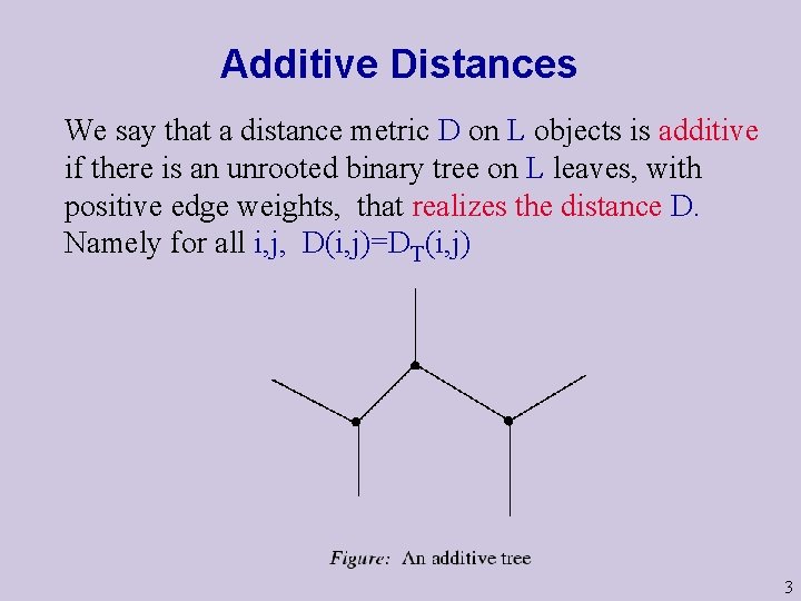 Additive Distances We say that a distance metric D on L objects is additive Additive Distances We say that a distance metric D on L objects is additive