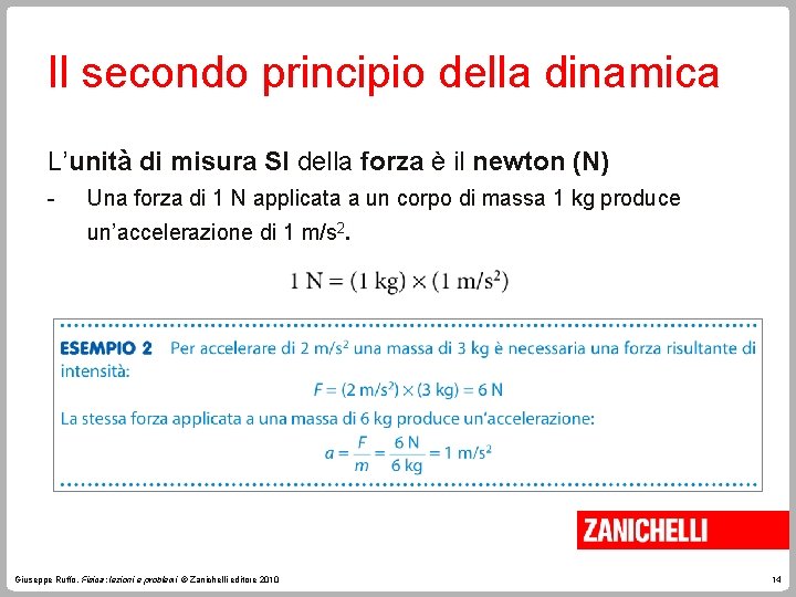 Il secondo principio della dinamica L’unità di misura SI della forza è il newton