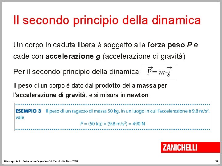 Il secondo principio della dinamica Un corpo in caduta libera è soggetto alla forza