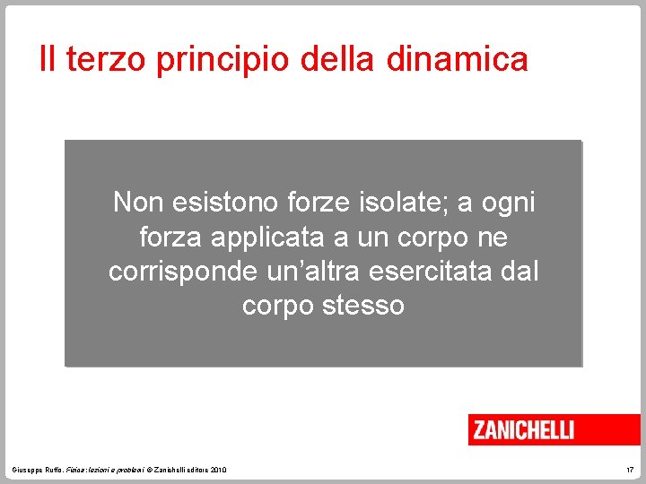 Il terzo principio della dinamica Non esistono forze isolate; a ogni forza applicata a