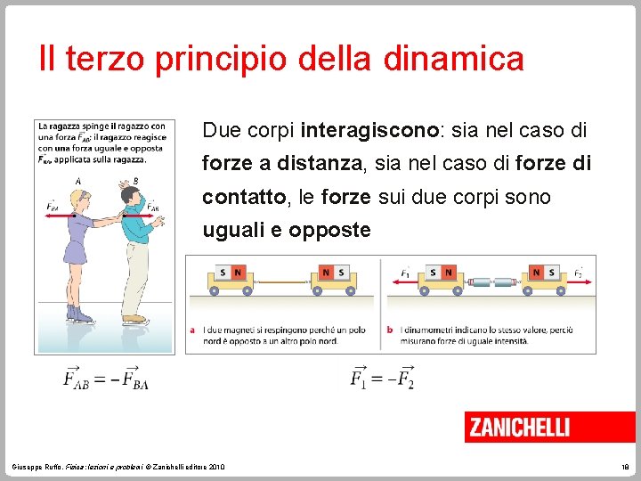 Il terzo principio della dinamica Due corpi interagiscono: sia nel caso di forze a