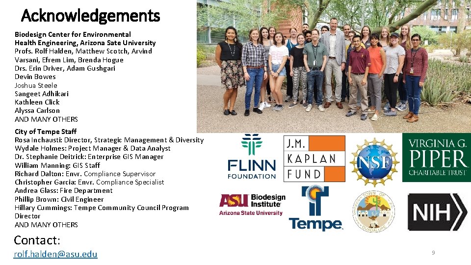 Acknowledgements Biodesign Center for Environmental Health Engineering, Arizona Sate University Profs. Rolf Halden, Matthew