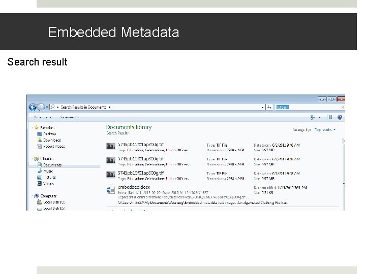 Embedded Metadata Search result Embedded Metadata Search result