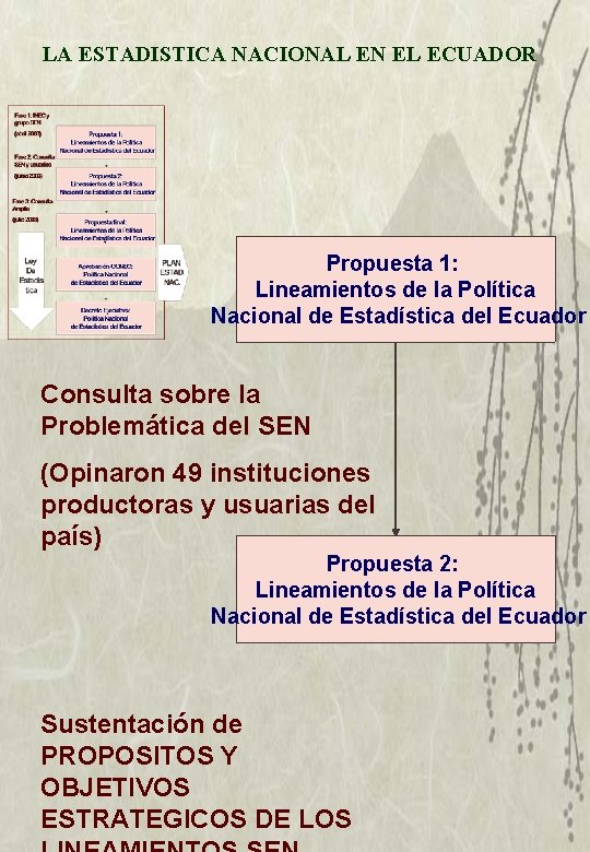 LA ESTADISTICA NACIONAL EN EL ECUADOR Propuesta 1: Lineamientos de la Política Nacional de