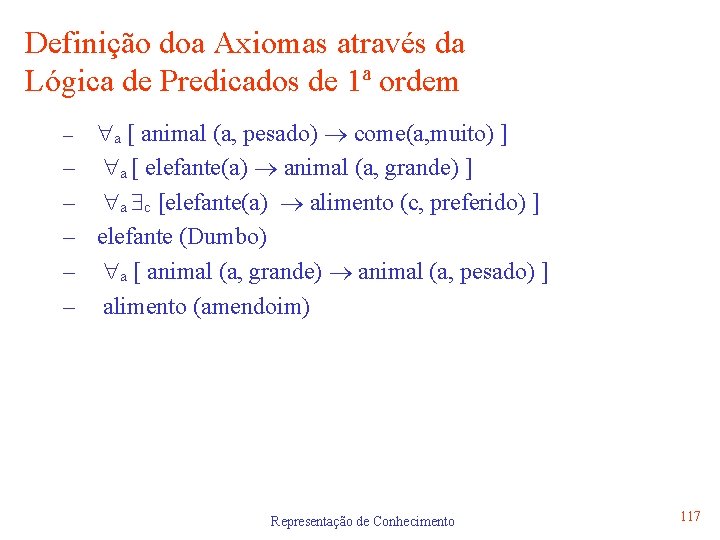 Definição doa Axiomas através da Lógica de Predicados de 1ª ordem – – –