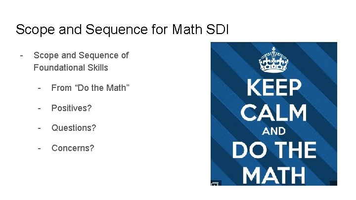Scope and Sequence for Math SDI - Scope and Sequence of Foundational Skills - Scope and Sequence for Math SDI - Scope and Sequence of Foundational Skills -