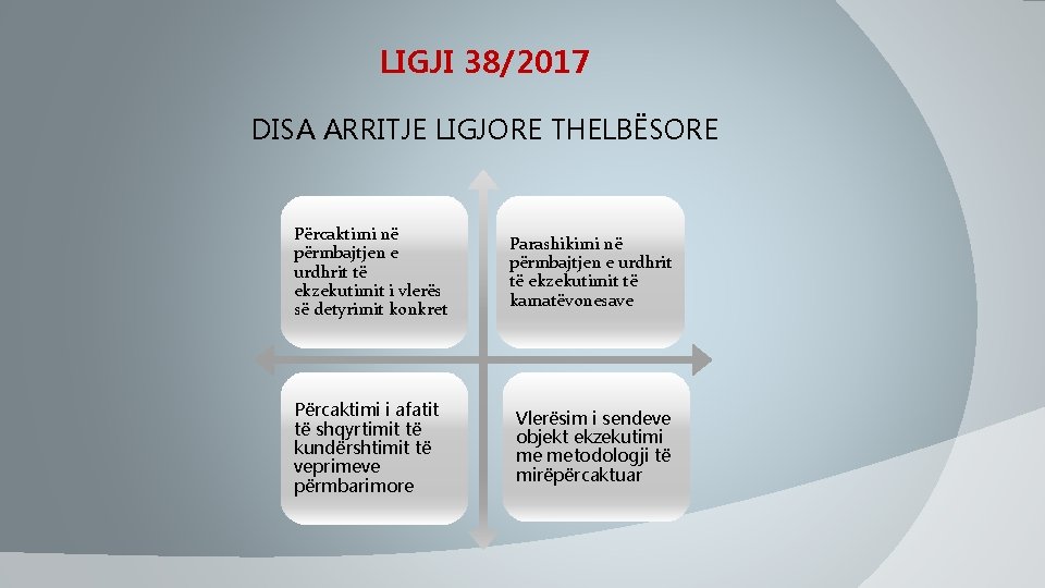 LIGJI 38/2017 DISA ARRITJE LIGJORE THELBËSORE Përcaktimi në përmbajtjen e urdhrit të ekzekutimit i LIGJI 38/2017 DISA ARRITJE LIGJORE THELBËSORE Përcaktimi në përmbajtjen e urdhrit të ekzekutimit i