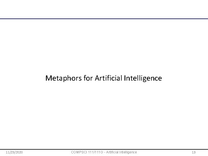 Metaphors for Artificial Intelligence 11/23/2020 COMPSCI 111/111 G - Artificial Intelligence 13 