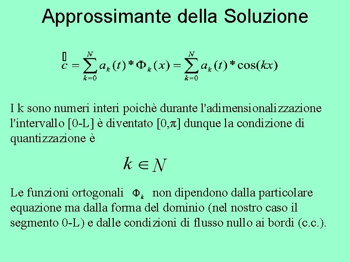 Approssimante della Soluzione I k sono numeri interi poichè durante l'adimensionalizzazione l'intervallo [0 -L]