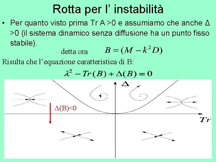 Rotta per l’ instabilità • Per quanto visto prima Tr A >0 e assumiamo