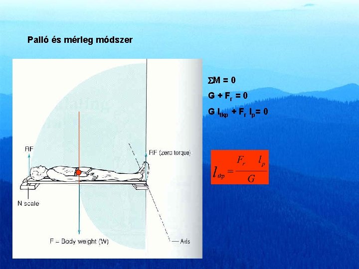 Palló és mérleg módszer M = 0 G + Fr = 0 G ltkp