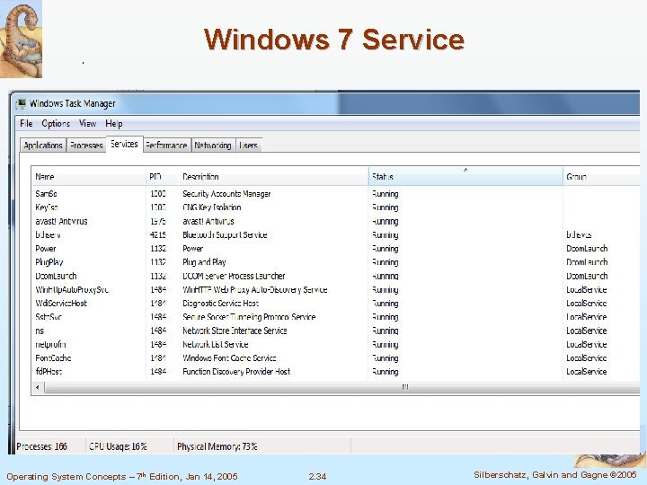 Windows 7 Service Operating System Concepts – 7 th Edition, Jan 14, 2005 2.