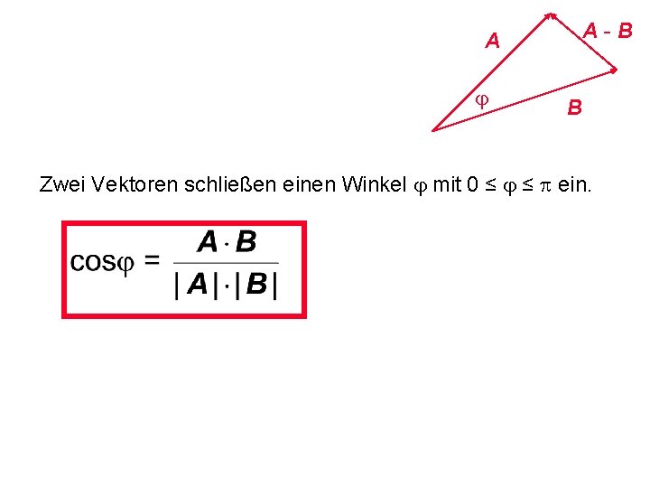 A j A - B B Zwei Vektoren schließen einen Winkel j mit 0