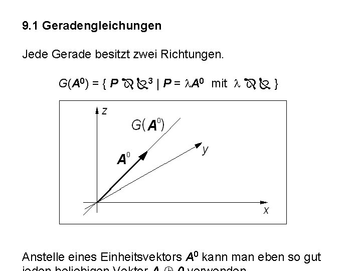 9. 1 Geradengleichungen Jede Gerade besitzt zwei Richtungen. G(A 0) = { P 3