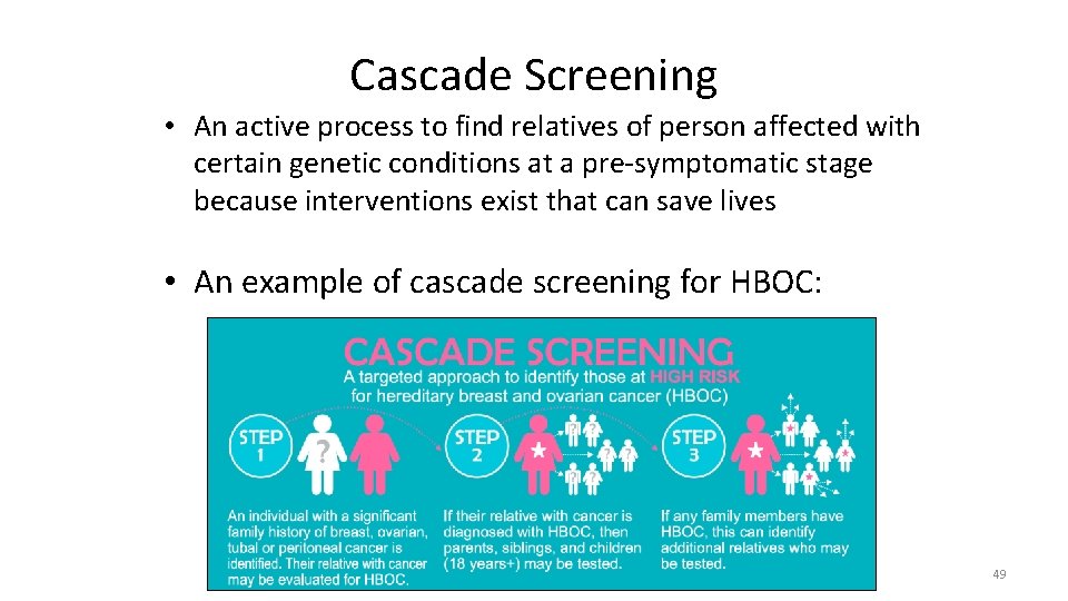 Cascade Screening • An active process to find relatives of person affected with certain