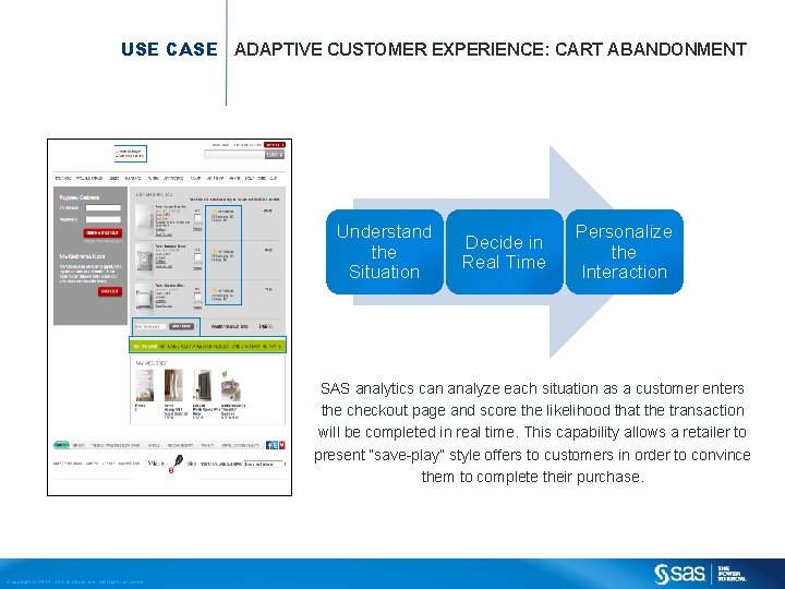 USE CASE ADAPTIVE CUSTOMER EXPERIENCE: CART ABANDONMENT Understand the Situation Decide in Real Time