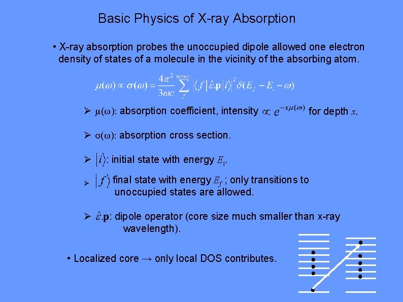 Basic Physics of X-ray Absorption • X-ray absorption probes the unoccupied dipole allowed one