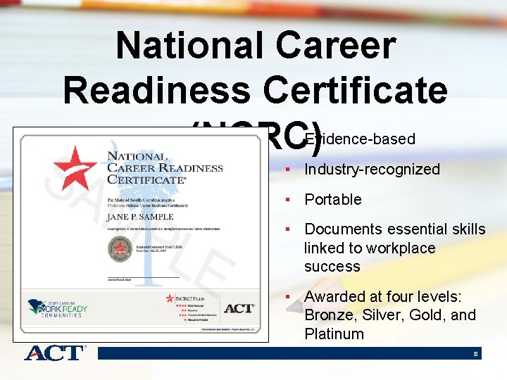 National Career Readiness Certificate ▪ Evidence-based (NCRC) ▪ Industry-recognized ▪ Portable ▪ Documents essential