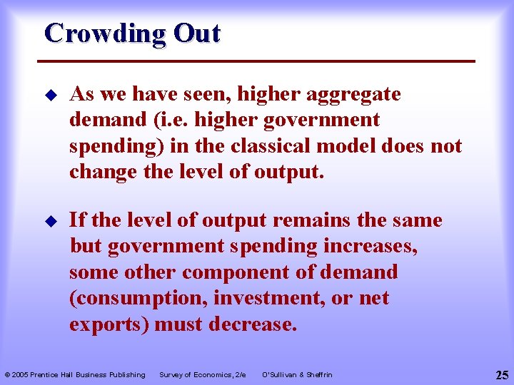 Crowding Out u As we have seen, higher aggregate demand (i. e. higher government